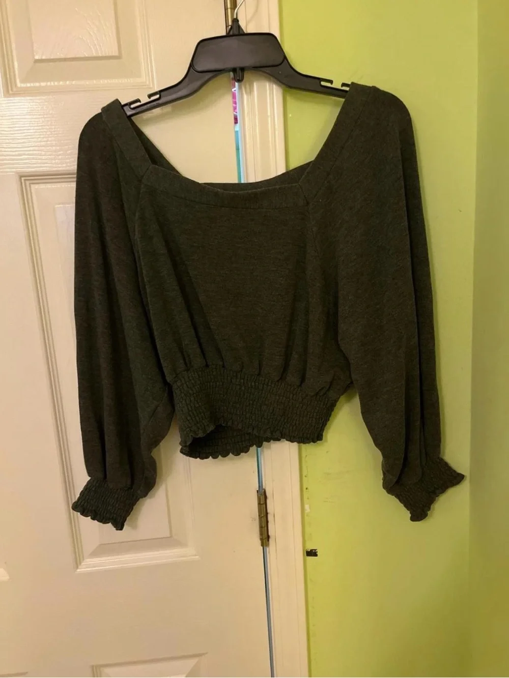 Free People Grey Smocked Waist Cropped